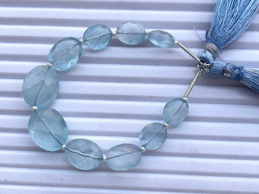 Natural Aquamarine Oval Shape faceted beads, 10 Pieces