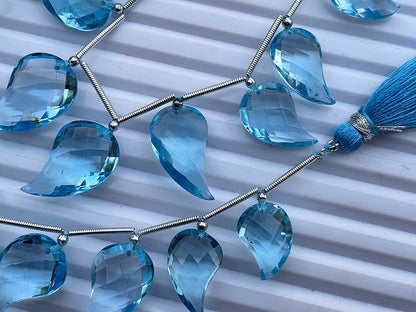 Natural Blue Topaz Fancy Mango Shape faceted beads, Blue Topaz Beads for Jewelry making, Blue Topaz Pair, 10 Pieces