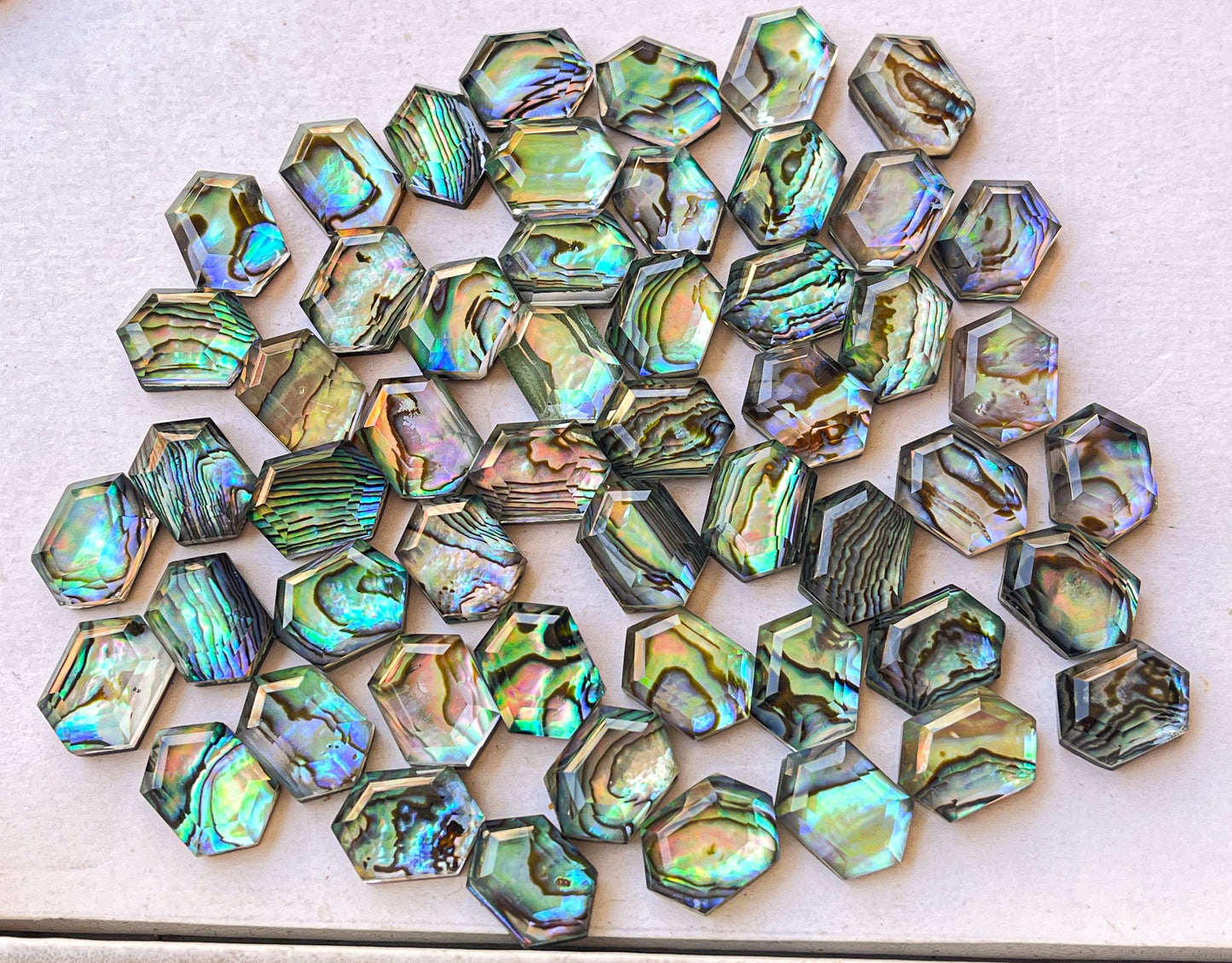 Abalone Shell & Crystal Faceted Doublet Loose stone Pair