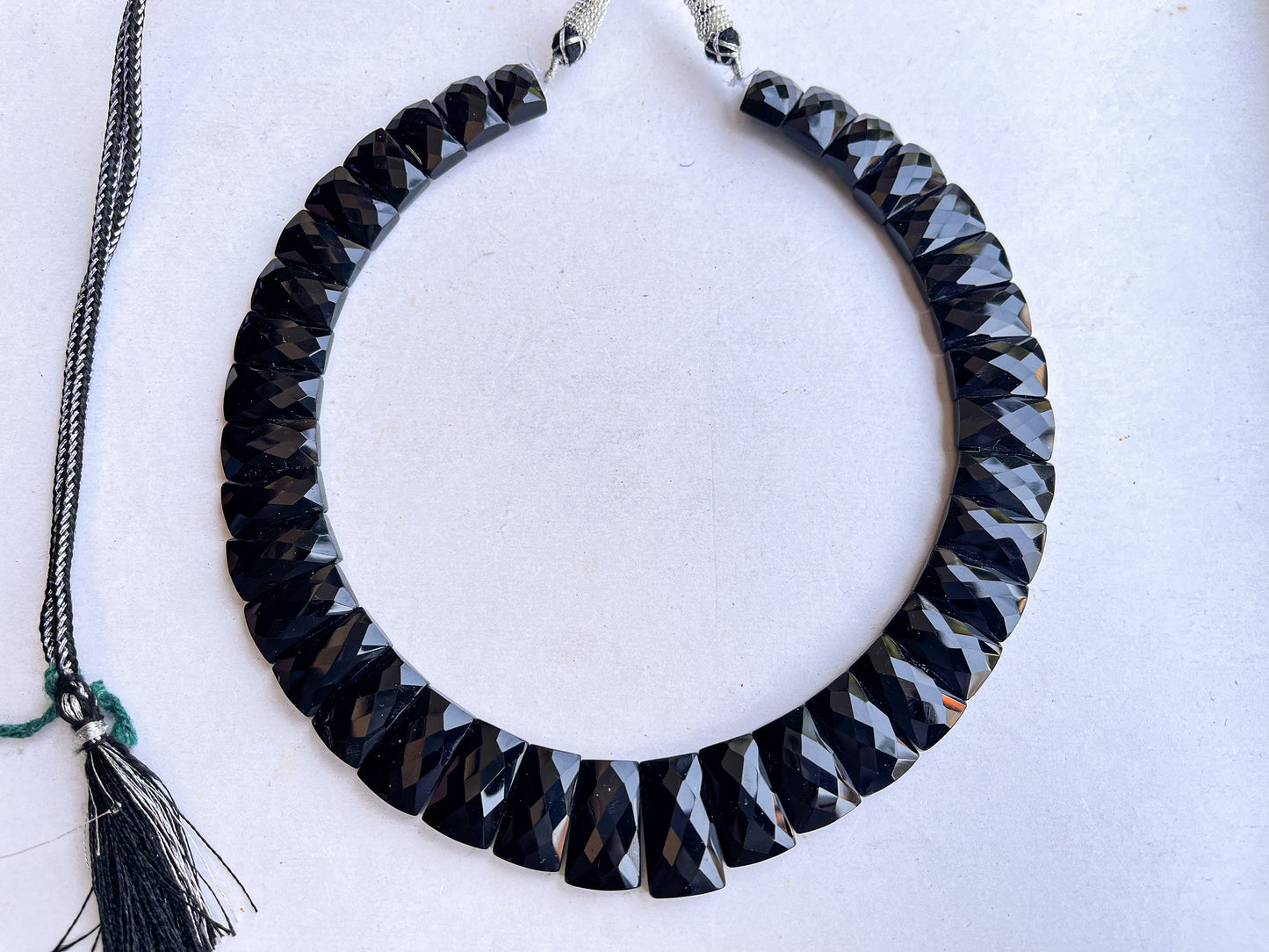 Natural Black Onyx Bib Necklace, Cleopatra Egyptian Necklace, Fancy Beach Jewelry, Black Onyx Choker Necklace, Adjustable tassel cord