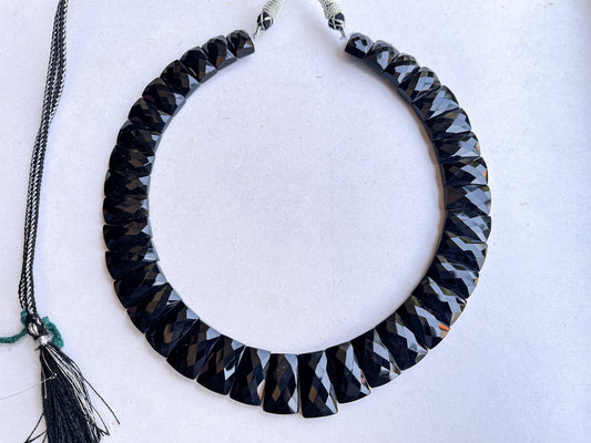 Natural Black Onyx Bib Necklace, Cleopatra Egyptian Necklace, Fancy Beach Jewelry, Black Onyx Choker Necklace, Adjustable tassel cord
