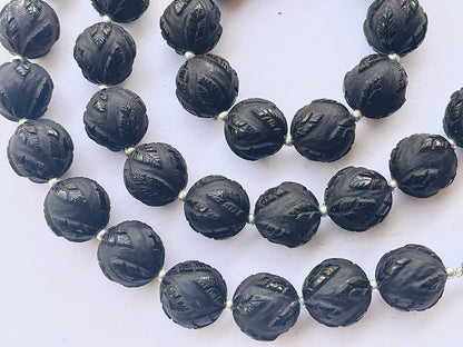 Black Onyx Frost Finish Leaf Carved Beads - Beadsforyourjewelry