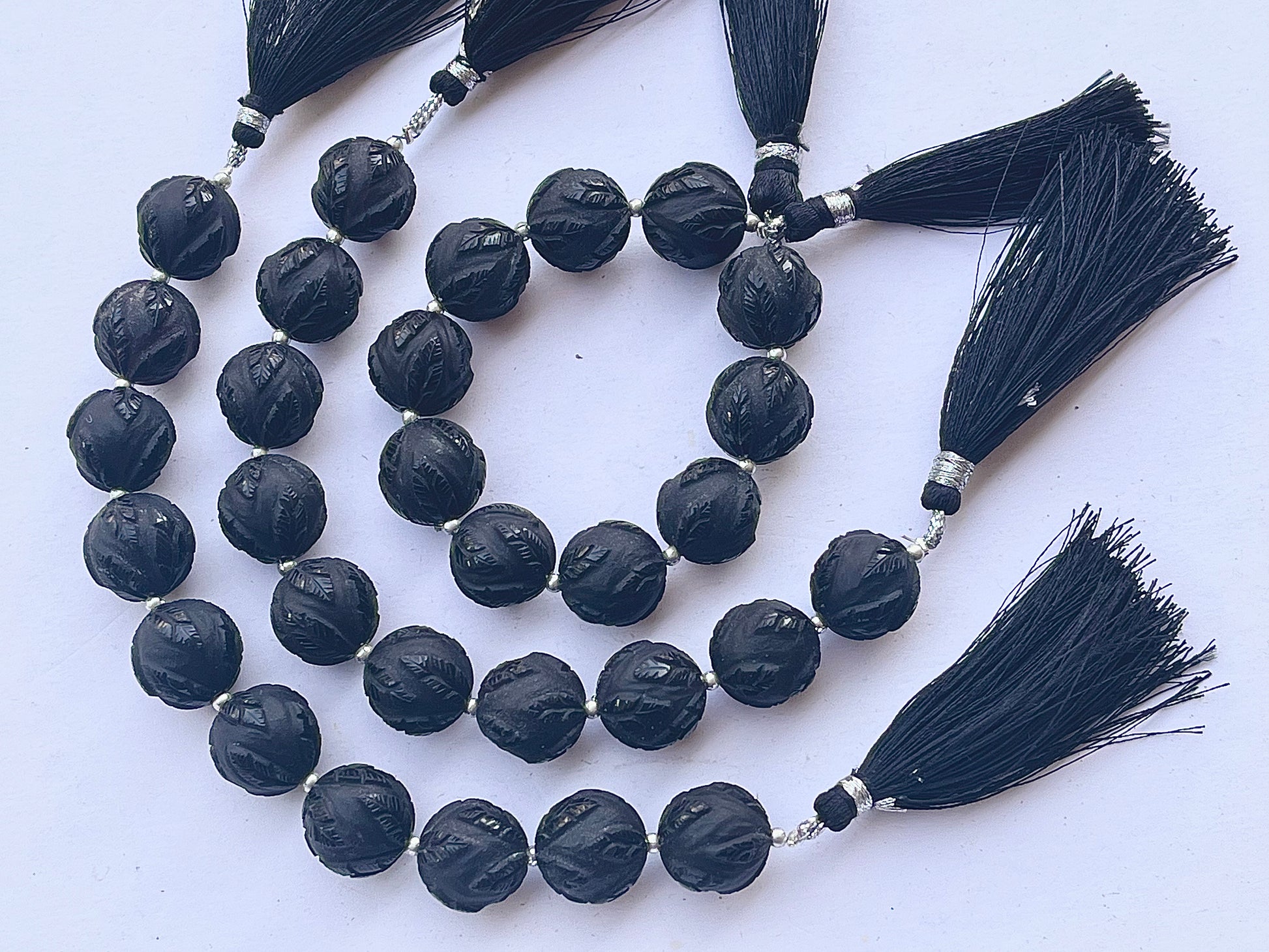 Black Onyx Frost Finish Leaf Carved Beads - Beadsforyourjewelry